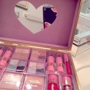 Beautiful train case with cosmetics